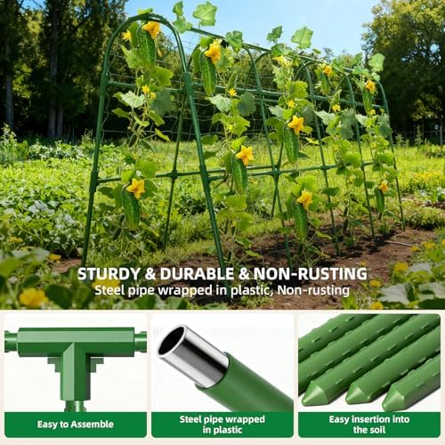 Cucumber Trellis for Raised Bed, U-Shape Garden Arch Metal Support for Climbing Plants, Metal Arch Plant Support Vegetables Trellis, Plant Support for Vine(Green, 63 * 30 * 47inch(L*W*H)) - Image 4