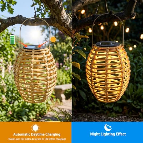 VIHOSE 6 Pack Solar Lantern Outdoor Waterproof Rattan, Oval - Image 6