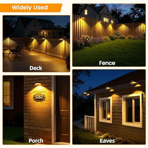 ROSHWEY Solar Gutter Lights, Fence Lights for Wall Deck-Warm White-6P-Black - Image 2