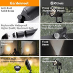 Gardenreet Brass Landscape Spotlights Low Voltage - Outdoor LED Uplight 12V, Wired Spot Lights IP65 Waterproof, Black for Exterior Garden Yard Tree House with 5W 2700K Warm White MR16 Bulb - Image 3