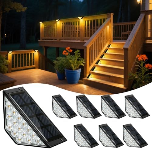 BKBB PPBB Solar Step Lights for Outside, Solar Stair Lights Outdoor Waterproof, Deck Step Lights for Fence, Patio, Yard, Porch, Front Door, Sidewalk, Garden, Patio Decor (8, Warm White) by Unknown