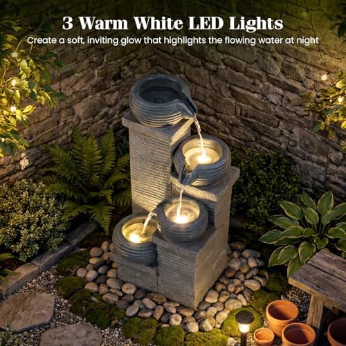 Giantex 4-Tier Water Fountain Outdoor, 23 Inch Cascading Bowls Waterfall Fountain with Warm LED Lights & Pump, Outside Zen Water Feature for Patio, Balcony, Deck, Garden, Yard Decor - Image 4
