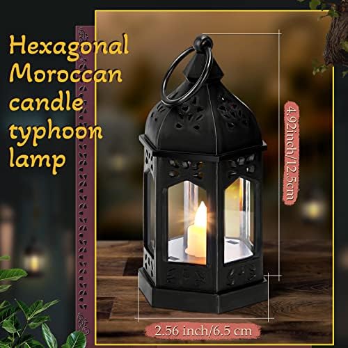 Cunhill 12 Pieces Mini Lanterns with Flickering LED Candle Vintage Decorative Hanging Candle Lanterns for Ramadan Wedding Decorations Party Table Centerpiece, Battery Included(Black) - Image 2