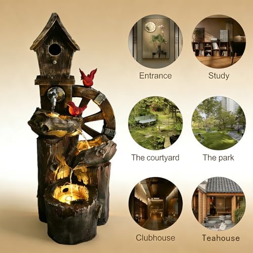 3-Tier Bird Fountain with LED Light - Solar & Adapter Dual Power Option, 38.2 Inch Outdoor Water Feature for Garden & Yard - Image 5