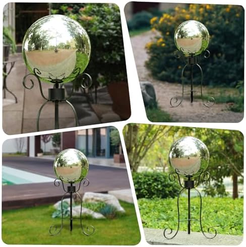 VCUTEKA Gazing Ball, 10" Stainless Steel Silver Garden Globes Outdoor Decor - Image 6