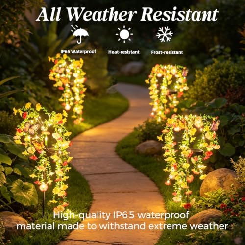 Solar Garden Lights Outdoor Waterproof, 4 Pack Solar Flower Lights Outdoor with Lifelike Morning Glory Flowers & 2 Lighting Modes, Decorative Solar Lights Outdoor for Yard Patio Lawn Decor, Gifts - Image 4