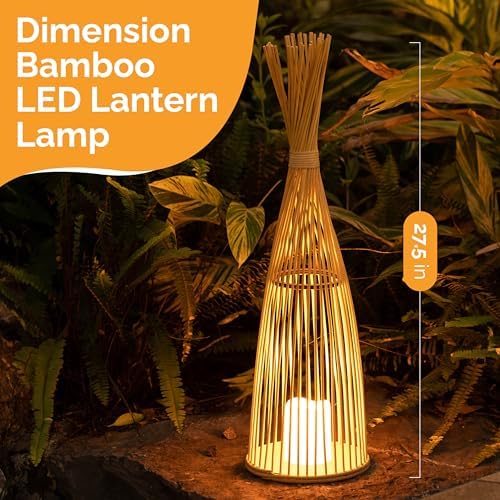 Vintiquewise Hand-Woven Tall Bamboo LED Floor Standing Lantern – Bohemian Wicker Decorative Lamp and Farmhouse Accent for Living Rooms Entryways Patios and Garden, Large - Image 2