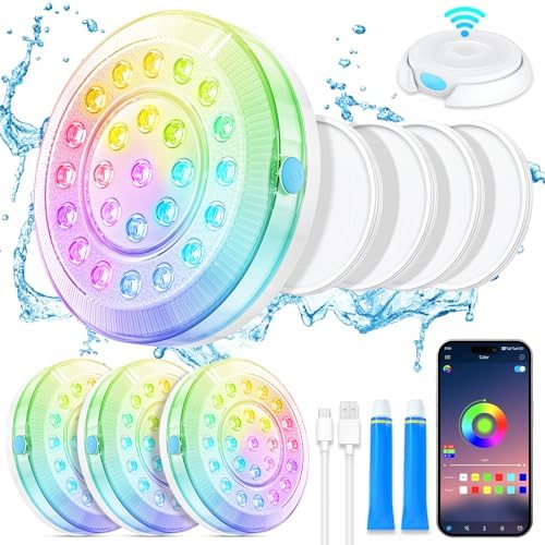 Homly Rechargeable Submersible Pool Lights with Wireless APP Control, Waterproof Underwater Smart LED Lights Controlled Multiple Lighting Modes, 4000mAh Magnets Light for Multi Scene Pool Decoration by HOMLY