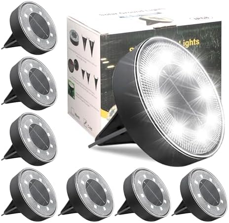 Siatom Solar Ground Lights 8 Pack, IP68 Waterproof Solar In-Ground Light for Outdoor, Flat Landscape Lighting, Garden Disc Light for Pathway, Walkway, and Yard - 8 Pcs (Cool White) by SiatomLighting