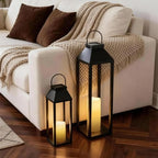 Large Outdoor Solar Lanterns Waterproof, Tall Farmhouse Black Metal Decorative Lanterns Solar Lights Outdoor for Front Porch Decor Outdoor Patio, Garden, Balcony, Porch, 27.6",16.3"-Set of 2 - Image 6