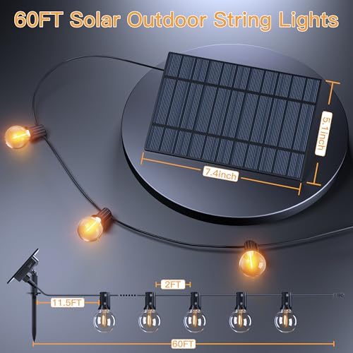 Ollny 2Packs 60FT 25 Bulbs Solar String Lights Waterproof with Remote - Image 6