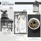 Darkaway 2pcs Large Outdoor Porch Lights Wall Mount, 15inch Outside Light Fixtures Sconces Wall Lighting with Water Ripple Glass Waterproof Exterior Lights for Patio Yard Garage - Image 4