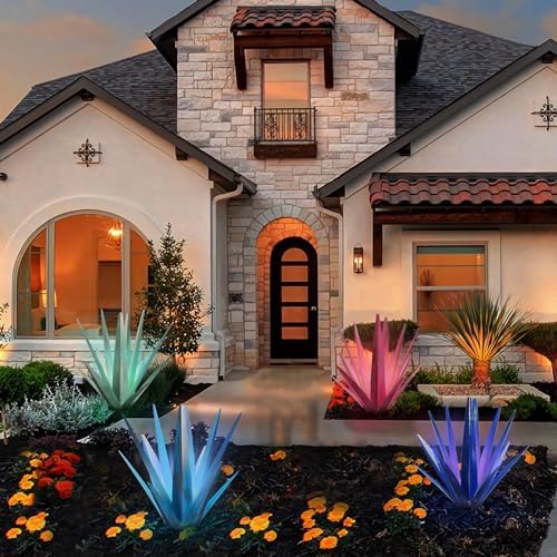 KODIBO Large Metal Agave Plant Outdoor Decor with Solar Light, Dark Blue - Image 5