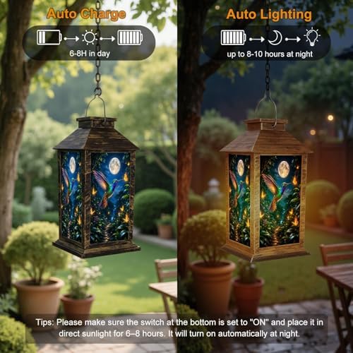 Solar Lantern Hummingbirds Under Moon Tropical Forest Garden Hanging Lantern Waterproof Solar Powered Lighting Outdoor Table Lamp for Patio Yard Memorial Gifts Grave Decorations for Cemetery - Image 3