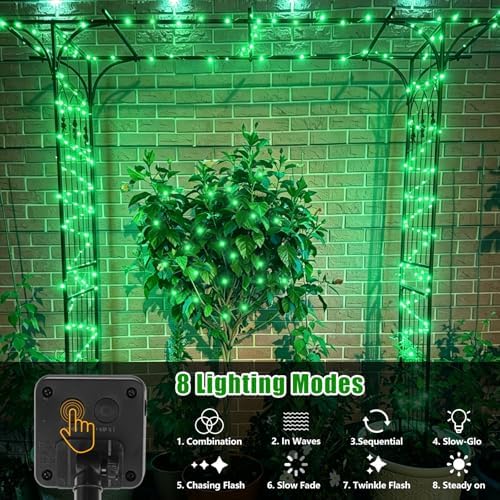 YEGUO 4 Pack Halloween Solar Fairy Lights, Each 33ft 100 LED Green Christmas Lights Outdoor Waterproof, 8 Modes Sliver Wire Solar String Lights - Image 4