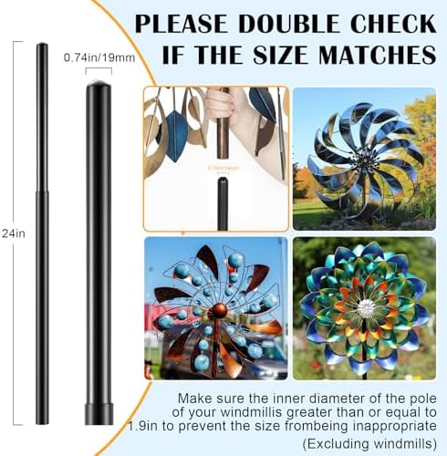 LEIFIDE Black 72" h Replacement Pole for Large Wind Spinner, Windmill Replacement Parts, Three-Part Composition, 22mm Thicker Tube, Easy Assembly for Large Metal Wind Spinner (2 Prongs Base) - Image 5