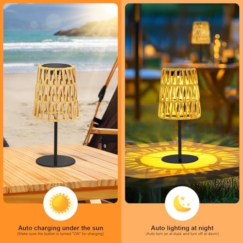 2pcs Outdoor Table Lamp: Rechargeable LED Solar Lantern for Garden Yard, Waterproof Solar Lights Outdoor Cordless Table Rattan Lamp, Small Deck Lamp for Balcony Patio,Gift for Women Mother Days - Image 3