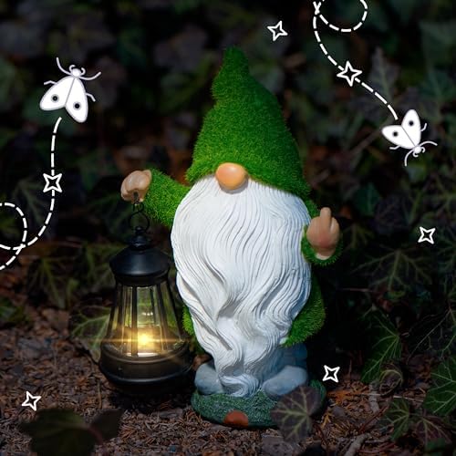 Funny Garden Gnome, 11.8 Inch with Solar Lantern, Outdoor Statues - Image 5