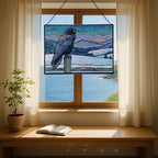 Raven Sitting on Frosted Fencepost Rectangular Stained Glass Suncatcher – Hanging Window Panel with Animal & Nature Scene – Vibrant Glass Art Gift for Wildlife, Fantasy, Nature Lovers p1akbz - Image 6