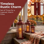 JHY DESIGN Set of 3 Decorative Candle Lanterns 20"&14"&10" H Outdoor Candle Lanterns Vintage Metal Candle Holders for Indoor, Outdoor, Parities, Garden, Porch(Red with Black Brush) - Image 6