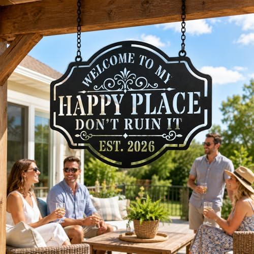 Personalized This Is My Happy Place Don’t Ruin It Metal Sign, Happy Place Metal Wall Art, Vintage Welcome Sign Decor for Home Garden Porch Patio Farm Bar Coffee Wall Decor - Image 4