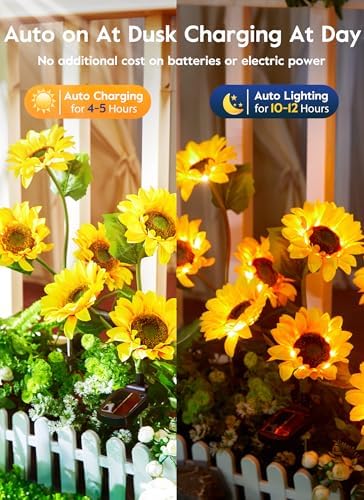 Brightown Solar Garden Lights, 4 Pack Sunflowers Flower Lights Waterproof - Image 3