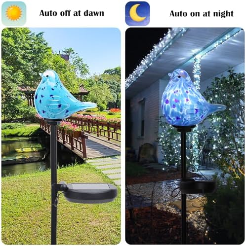 Afirst Solar Garden Lights, Hand-Blown Glass Bluebird Outdoor Garden Decor - Image 6