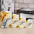 Dragonfly Sunflower Battery Candle Timer Battery Powered LED Candles Color Changing Pillar Electric Fake Candles Bulk for Home Table Decoration Set of 4 - Image 4