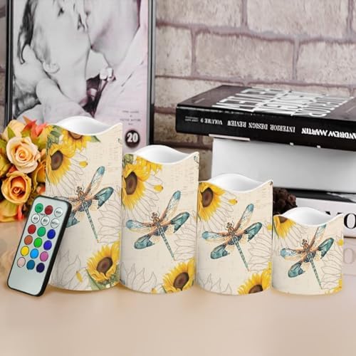 Dragonfly Sunflower Battery Candle Timer Battery Powered LED Candles Color Changing Pillar Electric Fake Candles Bulk for Home Table Decoration Set of 4 - Image 4