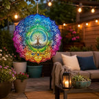 Shwing 12 Inch Wind Spinner Rainbow Tree of Life Hanging Decor Colorful Spiritual Metal Ornament Outdoor Kinetic Garden Art 3D Wind Spinner for Patio Porch Balcony Backyard Meditation Decoration - Image 5