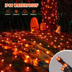 QITONG Solar Halloween String Lights, 2 Pack Each 66ft 200 LED Orange led Lights Outdoor Waterproof, Green Wire Twinkle Light with 8 Modes for Outside - Image 6