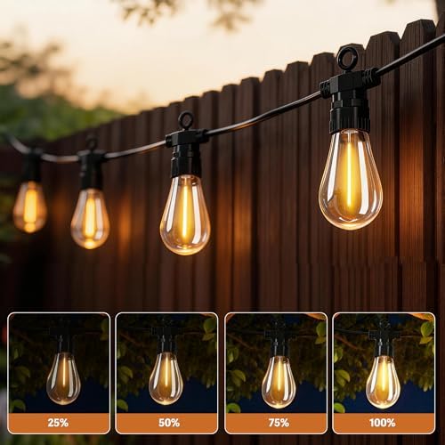 66FT Outdoor String Lights with Remote, 27 Dimmable Shatterproof LED Edison Bulbs, Waterproof Patio & Backyard Lights for Pergola, Deck, Garden, Bistro, Commercial Grade Hanging Lights - Image 4