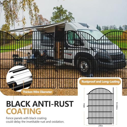 10 Panels Decorative Garden Fence with Lock, 48in (H) x 24ft (L) No Dig Dog Animal Barrier for Outdoor Yard, Rustproof Ground Stakes Metal Fencing for Yard, Patio, Flower Bed - Image 5