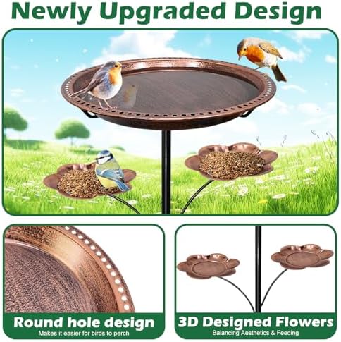Bird Bath for Outside,Birdbaths with 2 Detachable Flower Feeders - Image 4