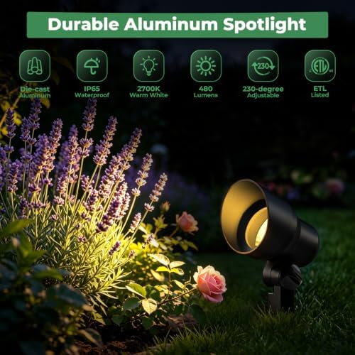 Gardencoin Low Voltage Landscape Spotlight, 12V LED Outdoor Spot Lights with 4W G4 Replaceable Bulb, Wired Waterproof Aluminum Up Lighting Fixture for Yard, Garden, House, Tree, Lawn (2 Pack) - Image 2