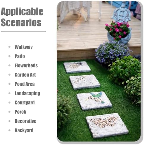 Stepping Stone Square Step Gardening Stones with Pebble, Outdoor Walkway Stepping Lawn Stone Set Concrete Material, 31x21cm Tiles for Decorative Garden Path(Color:Birds) - Image 5