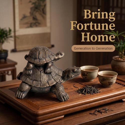 19" Vintage Bronze Turtle Statue, Resin Stacked Mother & Baby Tortoise Sculpture, Rustic Farmhouse Decor Figurine for Garden, Lawn, Patio, Table, Shelf & Home Decoration - Image 4