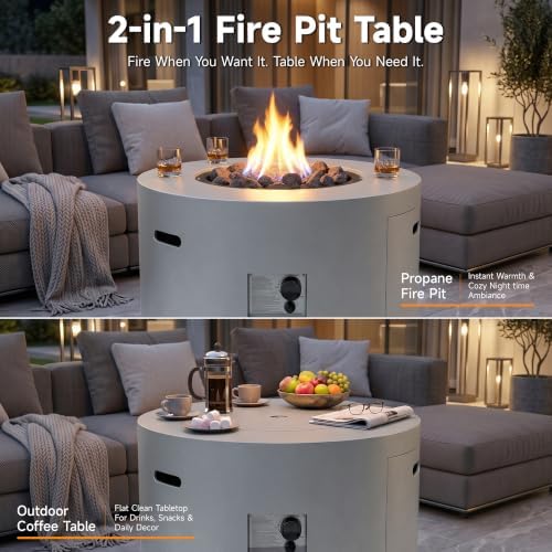 HOTEAGLE 32" Propane Fire Pit Table Round, 50000 BTU Powerful Gas Firepit Table, CSA Certified, Ideal Outdoor Fire Pit for Dining, Party in Patio, Garden, Yard - Image 3