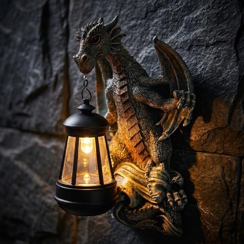 10" Dragon Solar Lantern Outdoor Garden Statue - Resin Tree Hugger Decor Figurine, Fantasy Yard Art with Solar Light for Patio Lawn Porch, Unique Medieval Whimsical Gift for Dragon Lovers - Image 4