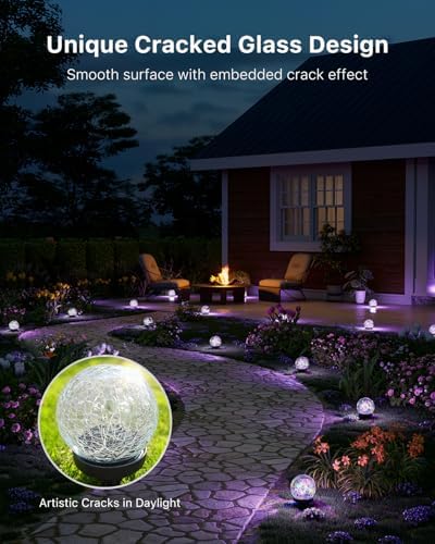 4 Pack 3.94" Multicolor Solar Powered Cracked Glass Ball Lights - Image 2