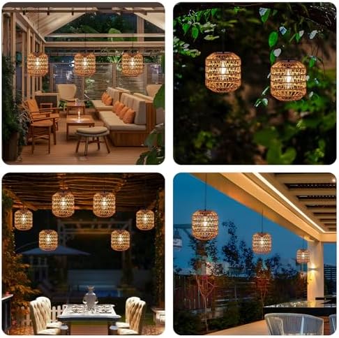Livinlarge Solar Pendant Lights Outdoor,Hanging Lanterns with Edison Bulb - Image 3