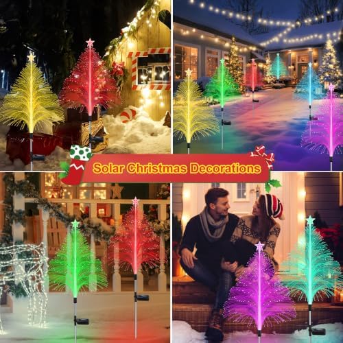 MRHEPHAESTUS Solar Christmas Decorations, 4 Pack 7 Color Changing Jellyfish Lights with 5 Layer Optical Fiber Solar Flower Lights for Outdoor Xmas Yard Garden Decor - Image 7