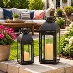 NEEDOMO Lanterns Decorative Indoor&Outdoor, 20''/16''H Set of 2 Outdoor Lanterns for Porch,Metal Frame Candle Holders Hanging Lights with Glass, Spring, Fall, Christmas - Image 5