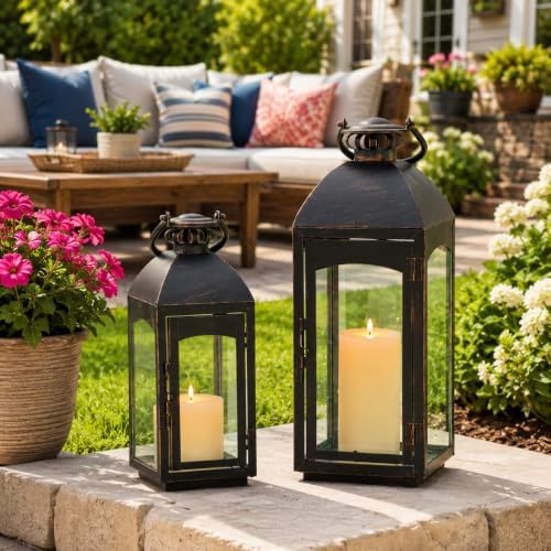NEEDOMO Lanterns Decorative Indoor&Outdoor, 20''/16''H Set of 2 Outdoor Lanterns for Porch,Metal Frame Candle Holders Hanging Lights with Glass, Spring, Fall, Christmas - Image 5