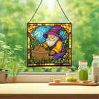 Gnome Beekeeping Stained Glass Suncatcher – Square Hanging Window Panel for Home, Garden, Nursery, Halloween, Christmas, Memorial Day – Whimsical Glass Art Gift for Gnome Lovers b9jpfw - Image 2