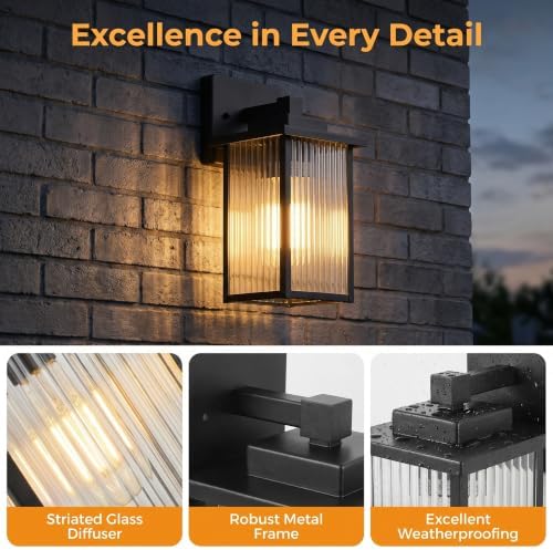 13-Inch Matte Black Outdoor Wall Light, All-Metal Frame Porch Light - Image 4