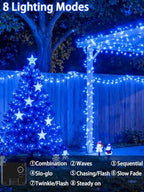 4 Pack 180FT Solar Christmas Lights Outdoor Waterproof, Super Bright 320 LED Solar String Lights with 8 Lighting Modes, Green Wire Solar Twinkle Fairy Lights for Outside Tree Xmas Party Garden(Blue) - Image 3