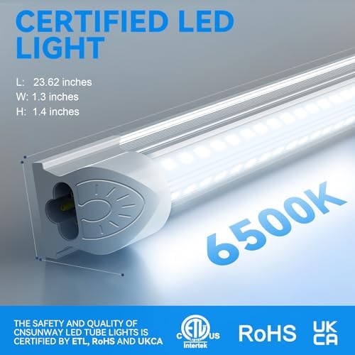 CNSUNWAY LED Shop Light 2FT, 22W 3300LM 6500K, V-Shape T8 LED Tube Lights - Image 6