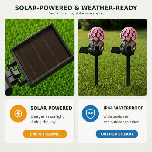 Solar Pink Floral Cottage Lights Outdoor, 2 Pack Waterproof Fairy Garden Pathway Lights, Hand-Painted Resin Flower House Decor for Yard Lawn Patio, Gift for Garden Lovers - Image 6