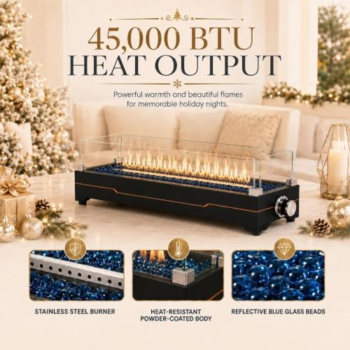 GRISUN 28 Inch Propane Tabletop Fire Pit, 45,000 BTU with Glass Wind Guard - Image 4
